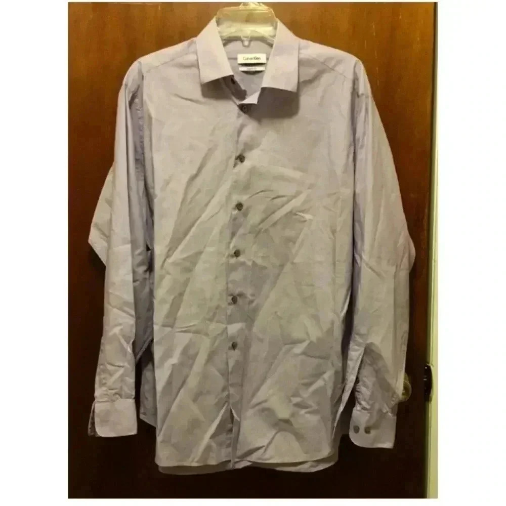 Men CALVIN KLEIN purple Cotton Button Down Dress Shirt Sz 17 34/35 EUC